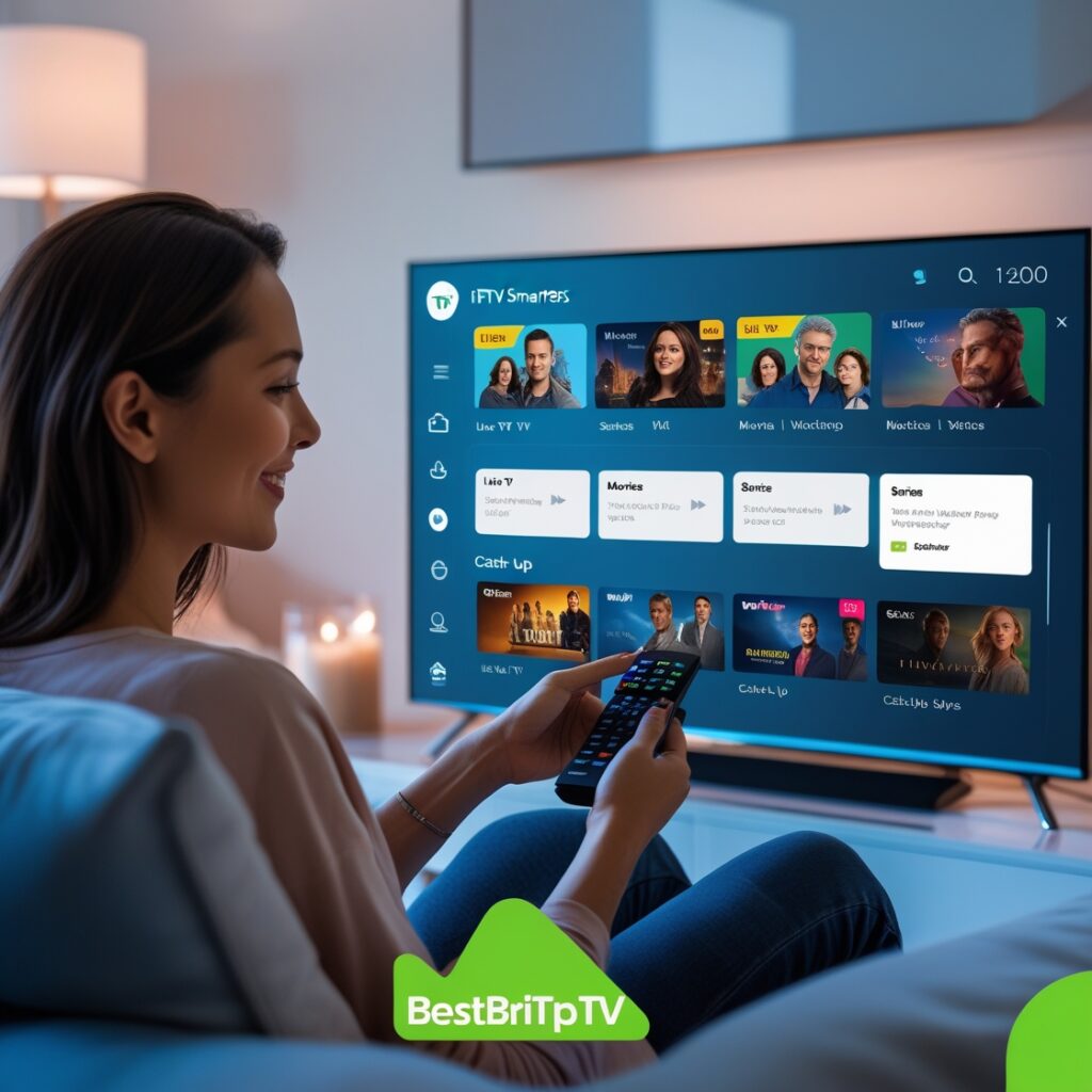 IPTV Smarters app interface on smart TV screen 2025